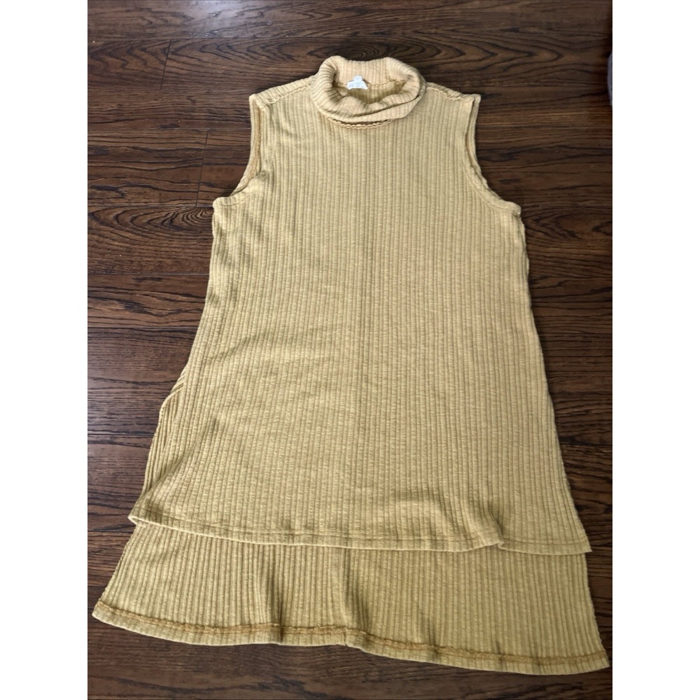 POL Yellow Turtle Neck Sleeveless Sweater Mini High Low Dress Size L